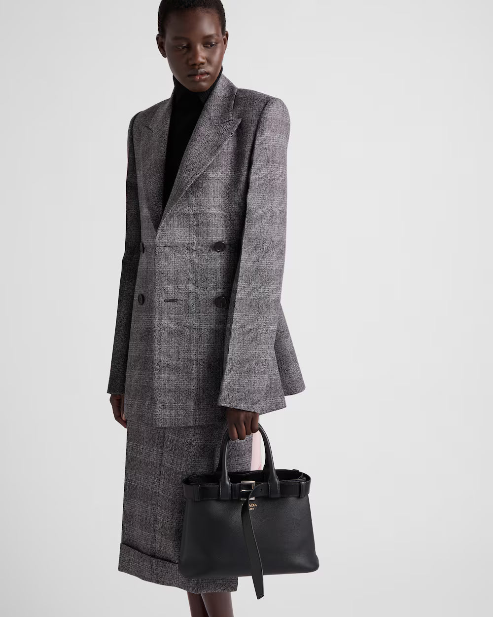 Prada Buckle Small Leather Handbag With Belt