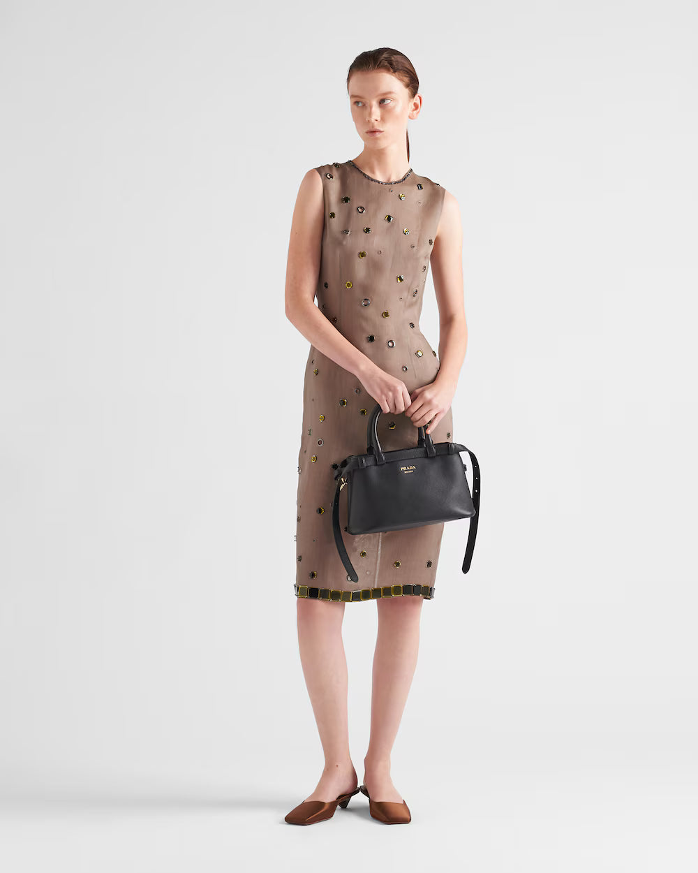 Prada Buckle Small Leather Handbag With Belt