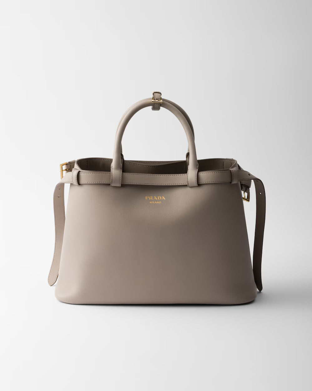 Prada Buckle Medium Leather Handbag With Double Belt