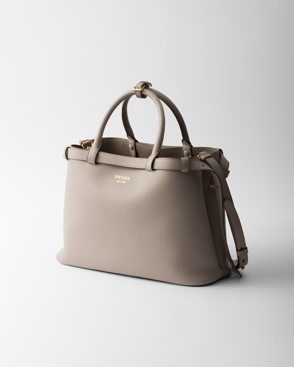 Prada Buckle Medium Leather Handbag With Double Belt