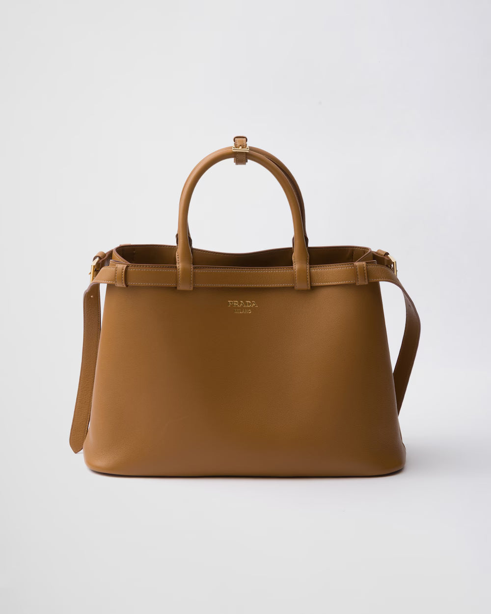 Prada Buckle Medium Leather Handbag With Double Belt