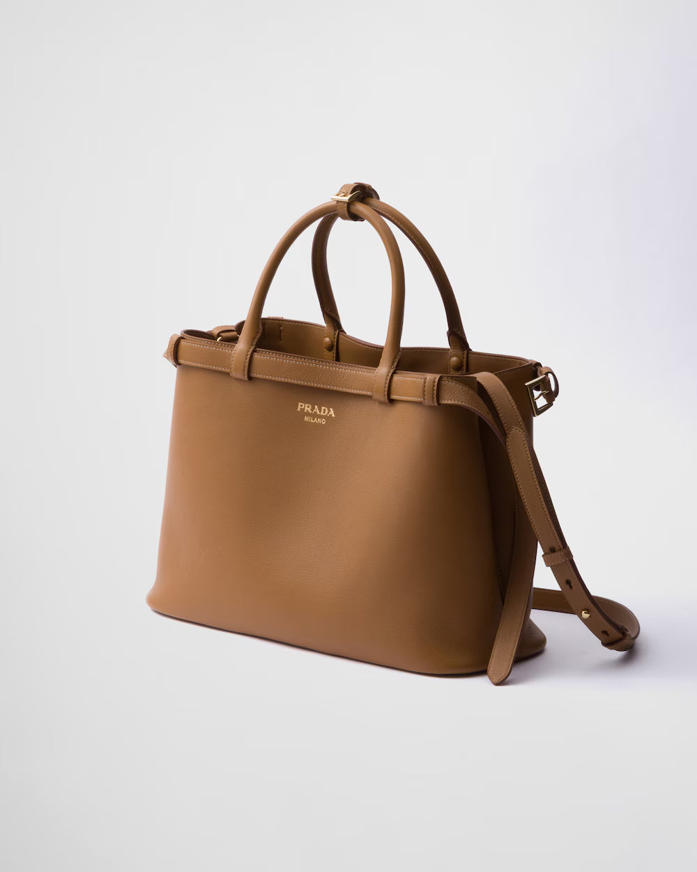 Prada Buckle Medium Leather Handbag With Double Belt