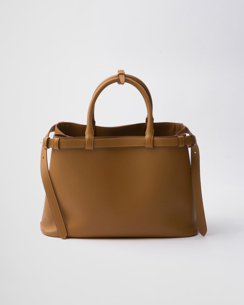 Prada Buckle Medium Leather Handbag With Double Belt