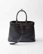 Prada Buckle Large Leather Handbag With Double Belt