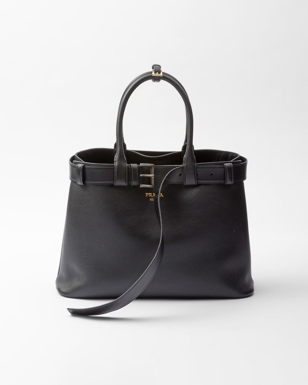 Prada Buckle Large Leather Handbag With Double Belt