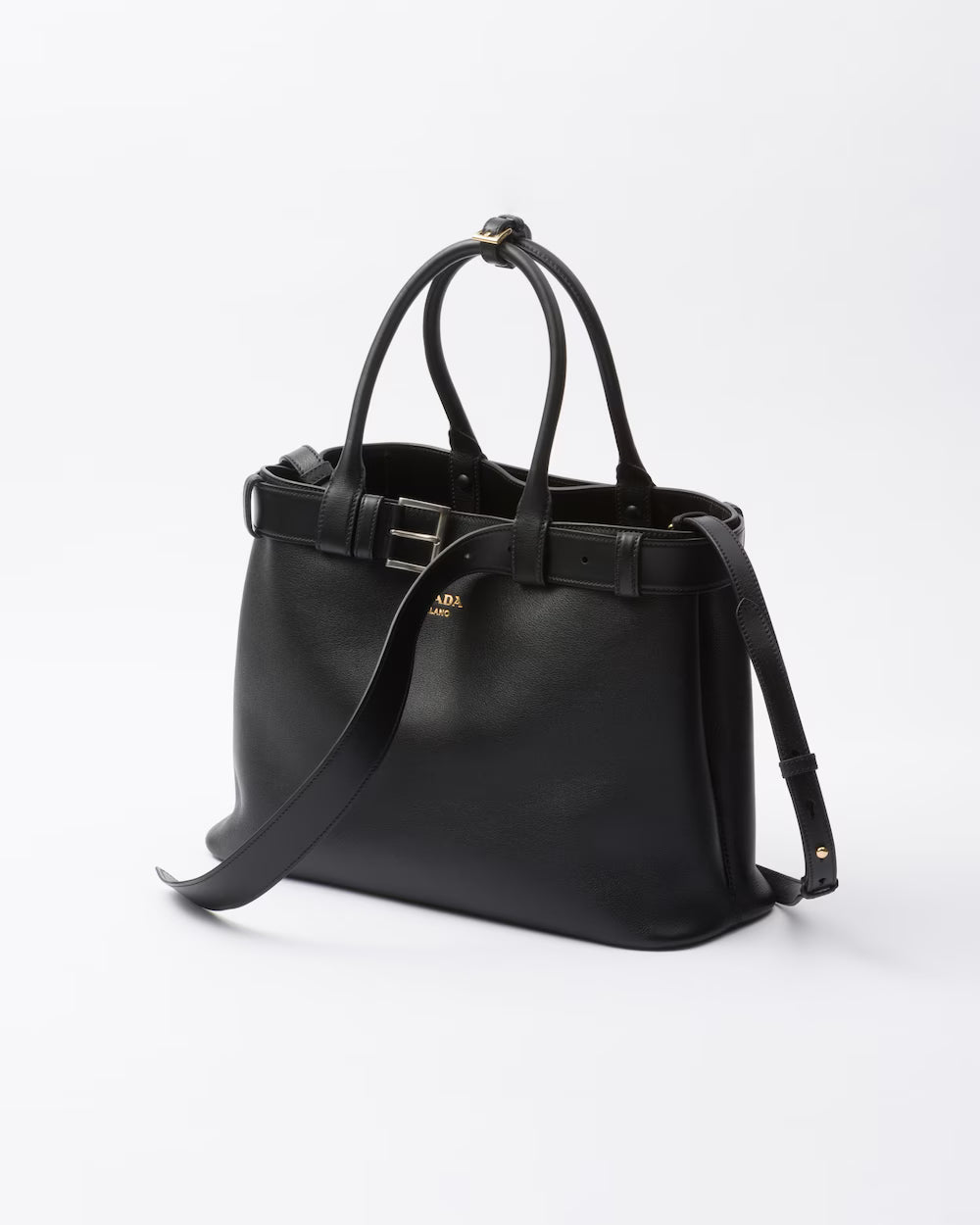 Prada Buckle Large Leather Handbag With Double Belt