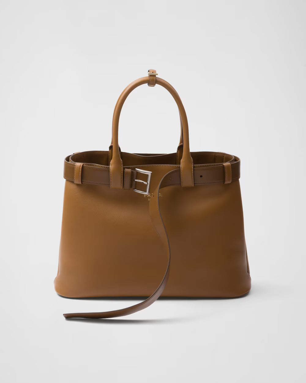 Prada Buckle Large Leather Handbag With Double Belt